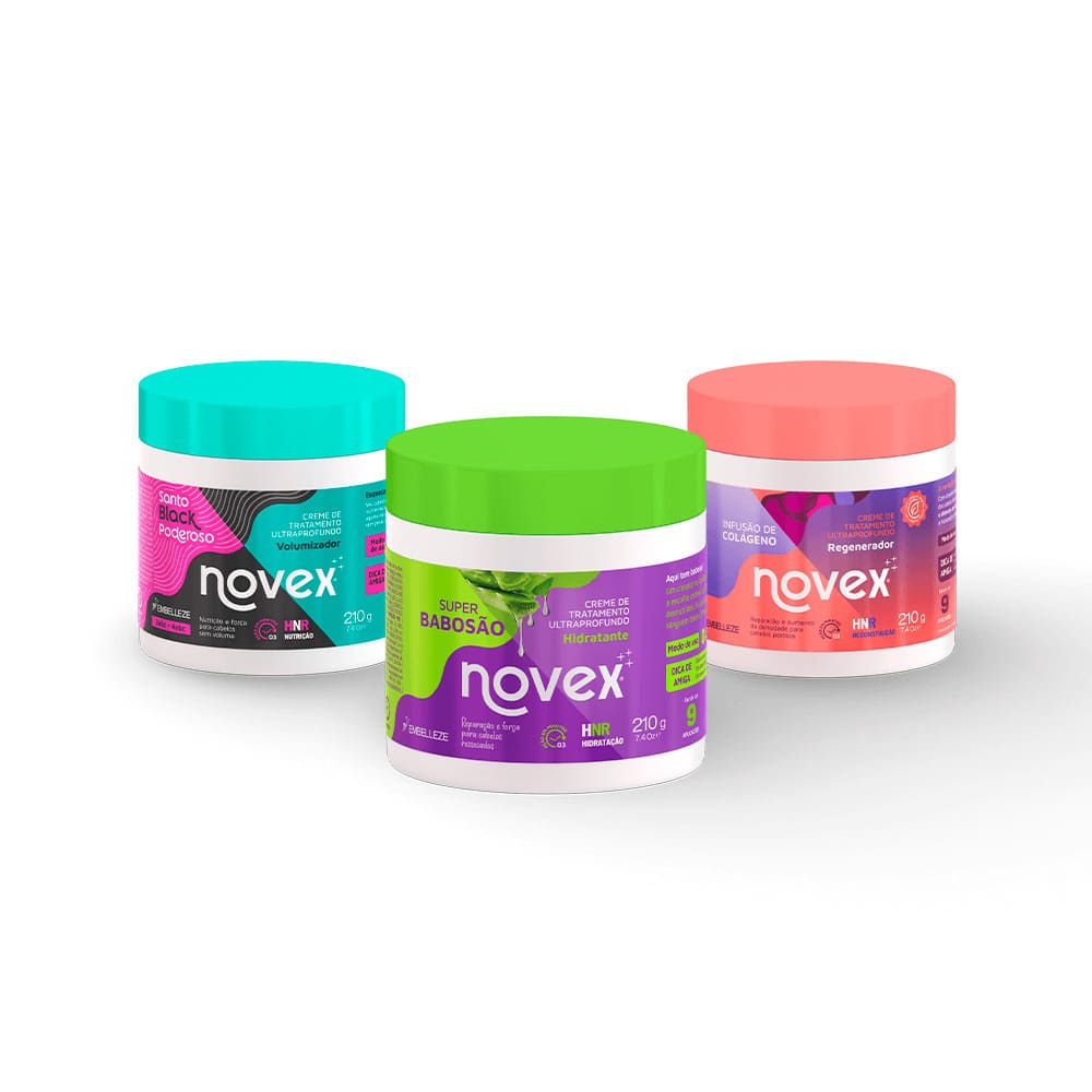 Kit Novex Mini Creme de Tratamento Super babosão + Santo Black + Infusão Colágeno 210G KIT
