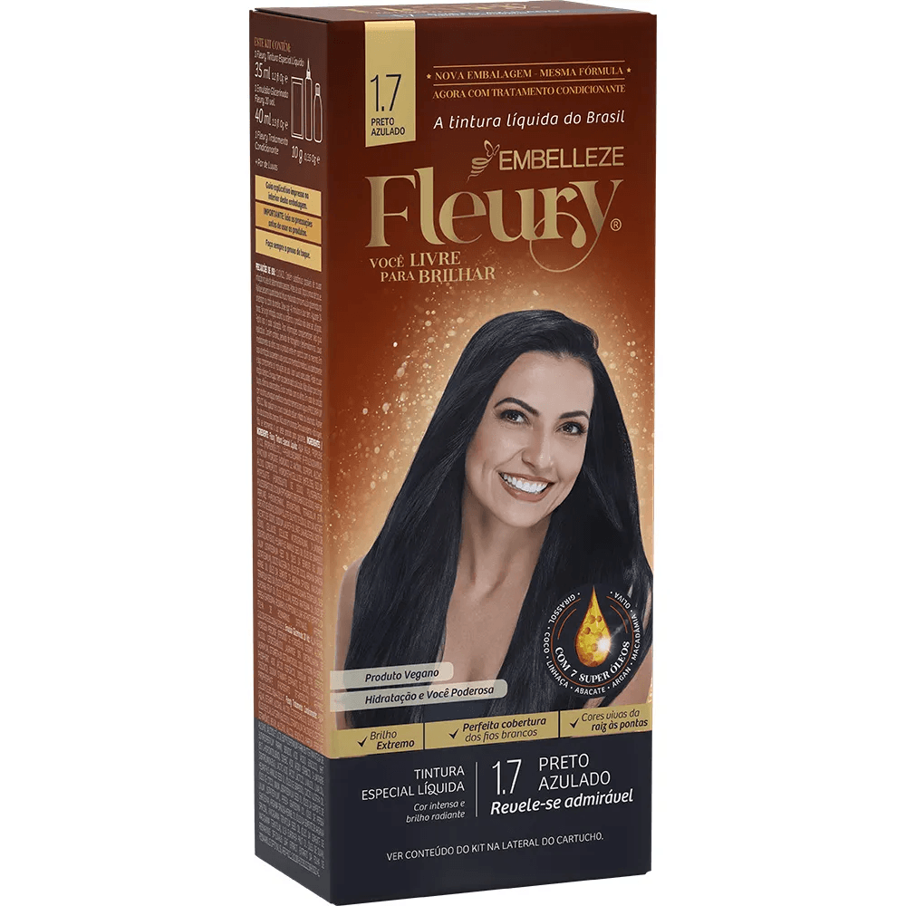Tinta de Cabelo Fleury Preto Azulado 1.7 KIT