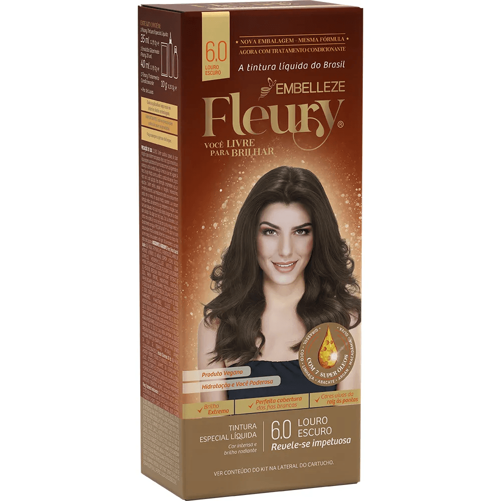 Tinta de Cabelo Fleury Louro Escuro 6.0 KIT