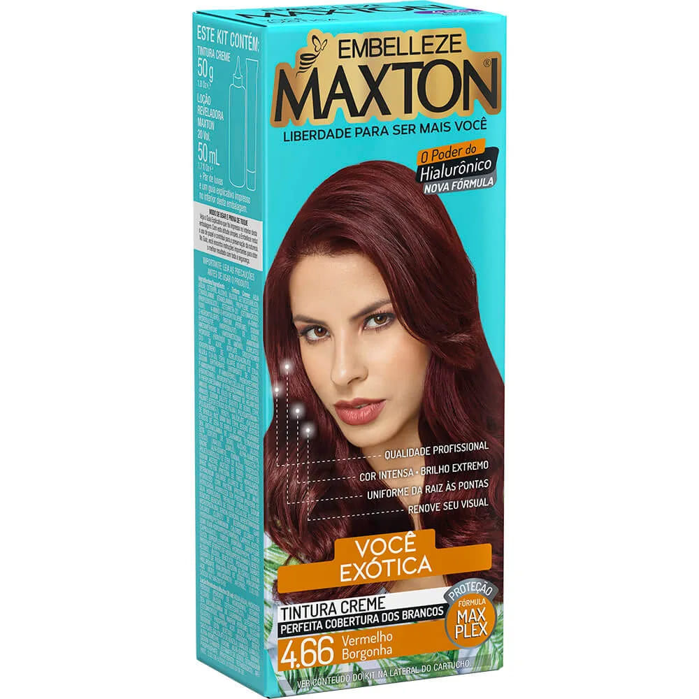 Tinta de Cabelo Maxton Ruiva +Exótica Vermelho Borgonha 4.66 KIT_E