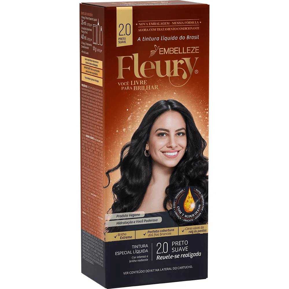 Tinta de Cabelo Fleury Preto Suave 2.0 KIT