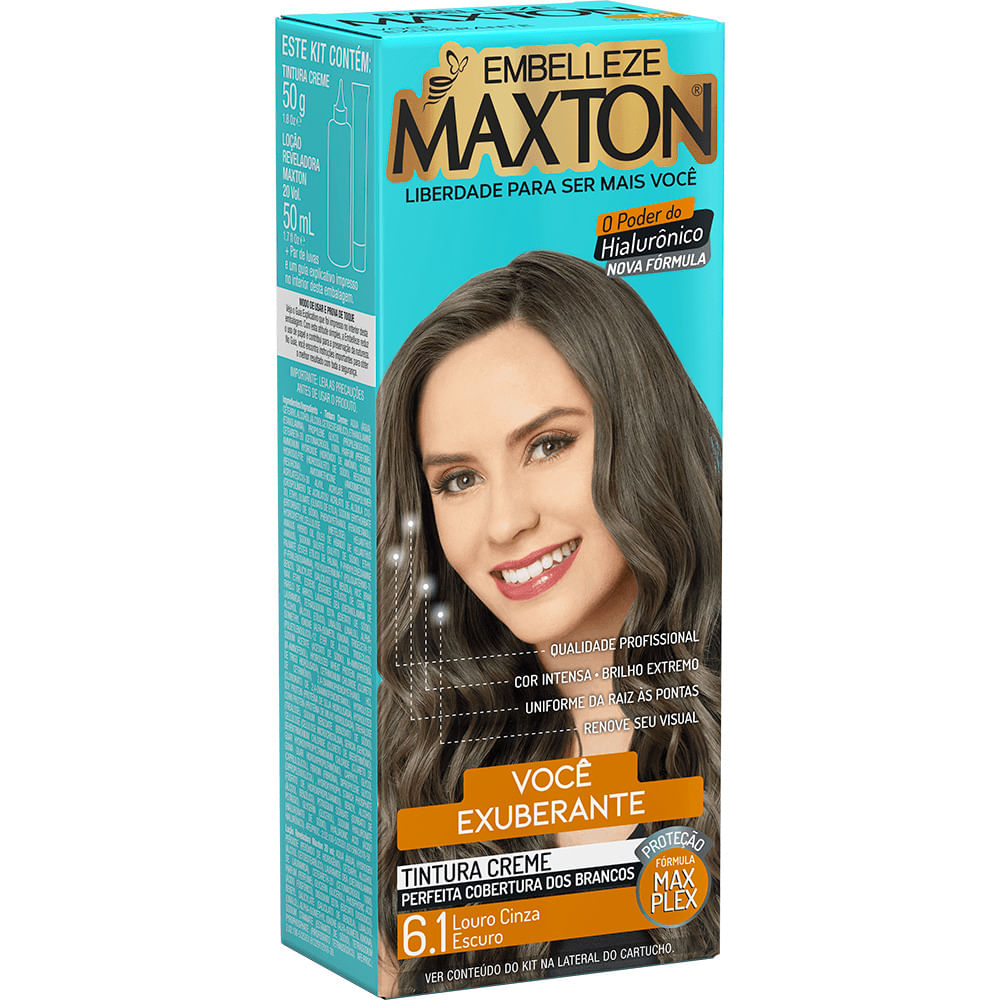 Tinta de Cabelo Maxton Loura Exuberante Louro Cinza Escuro 6.1 KIT_E