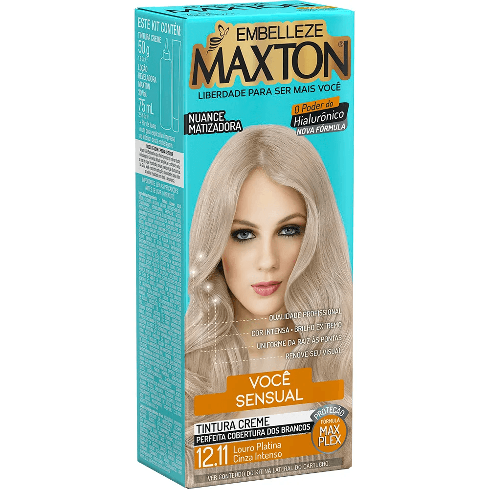 Tinta de Cabelo Maxton Você Mais Sensual Louro Platina Cinza Intenso 12.11 KIT_E