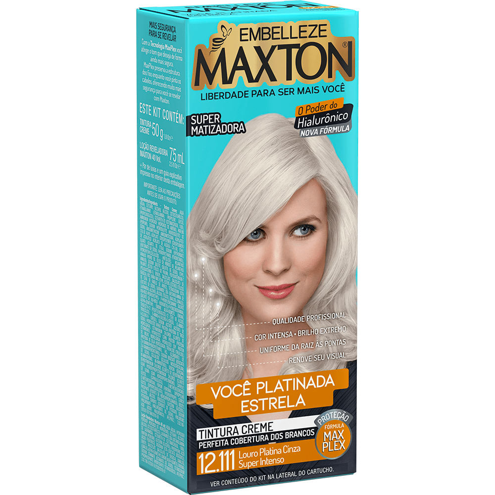 Tinta de Cabelo Maxton Loura Platinada Estrela Louro Platina Cinza Super Intenso 12.111 KIT_E