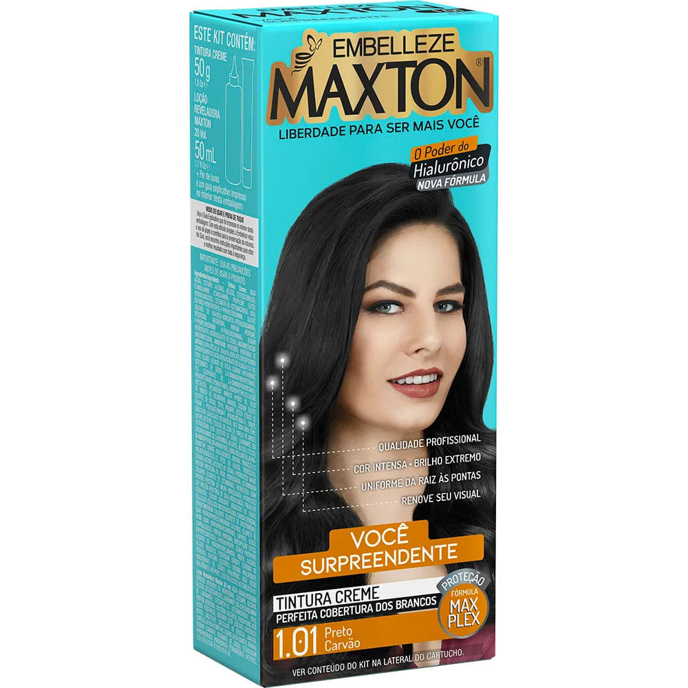 Tinta de Cabelo Maxton Você Mais Surpreendente Preto Carvão 1.01 KIT_E