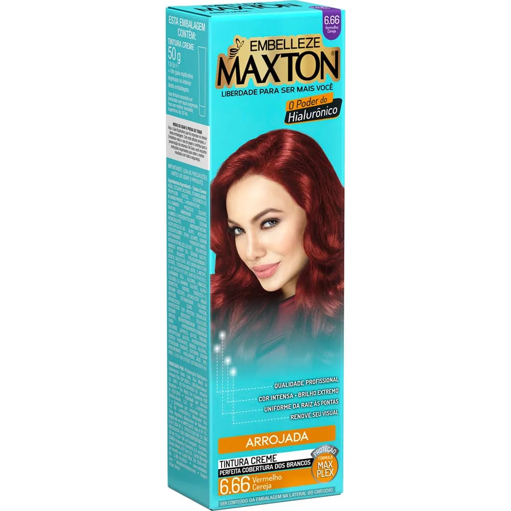 Tinta de Cabelo Maxton Individual Ruiva Arrojada Vermelho Cereja 6.66 50G