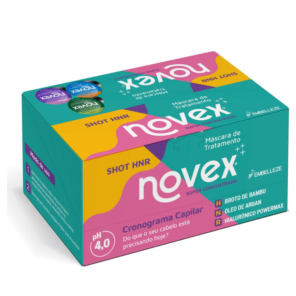 Máscara de Tratamento Capilar Novex Shot Bambu+Argan+Hialuronico 20g - C/12 KIT