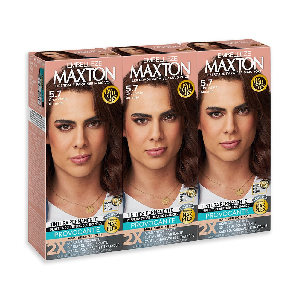 Kit 3 Tinta de Cabelo Maxton Delícias Chocolate Amargo 5.7  KIT
