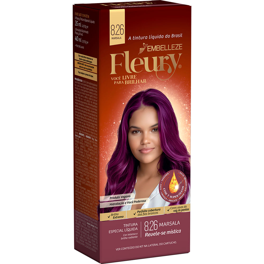 Tintura de Cabelo Fleury Marsala 8.26 KIT