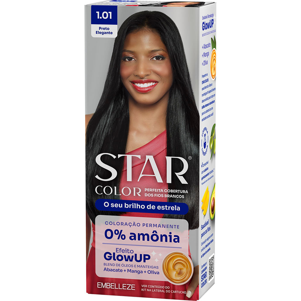 Tinta de Cabelo Star Color Preto Elegante 1.01  KIT_E