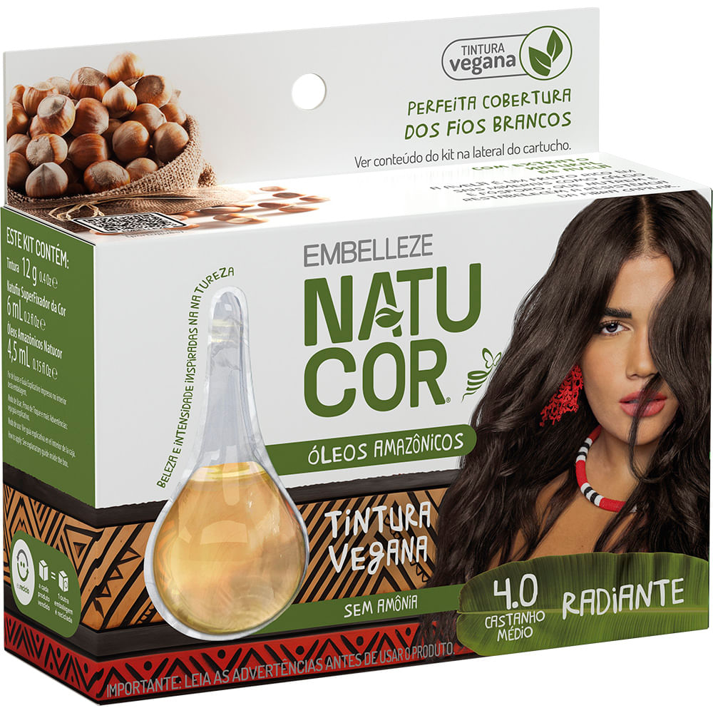 Tinta de Cabelo Natucor Óleos Amazônicos Castanho Médio 4.0  KIT_E