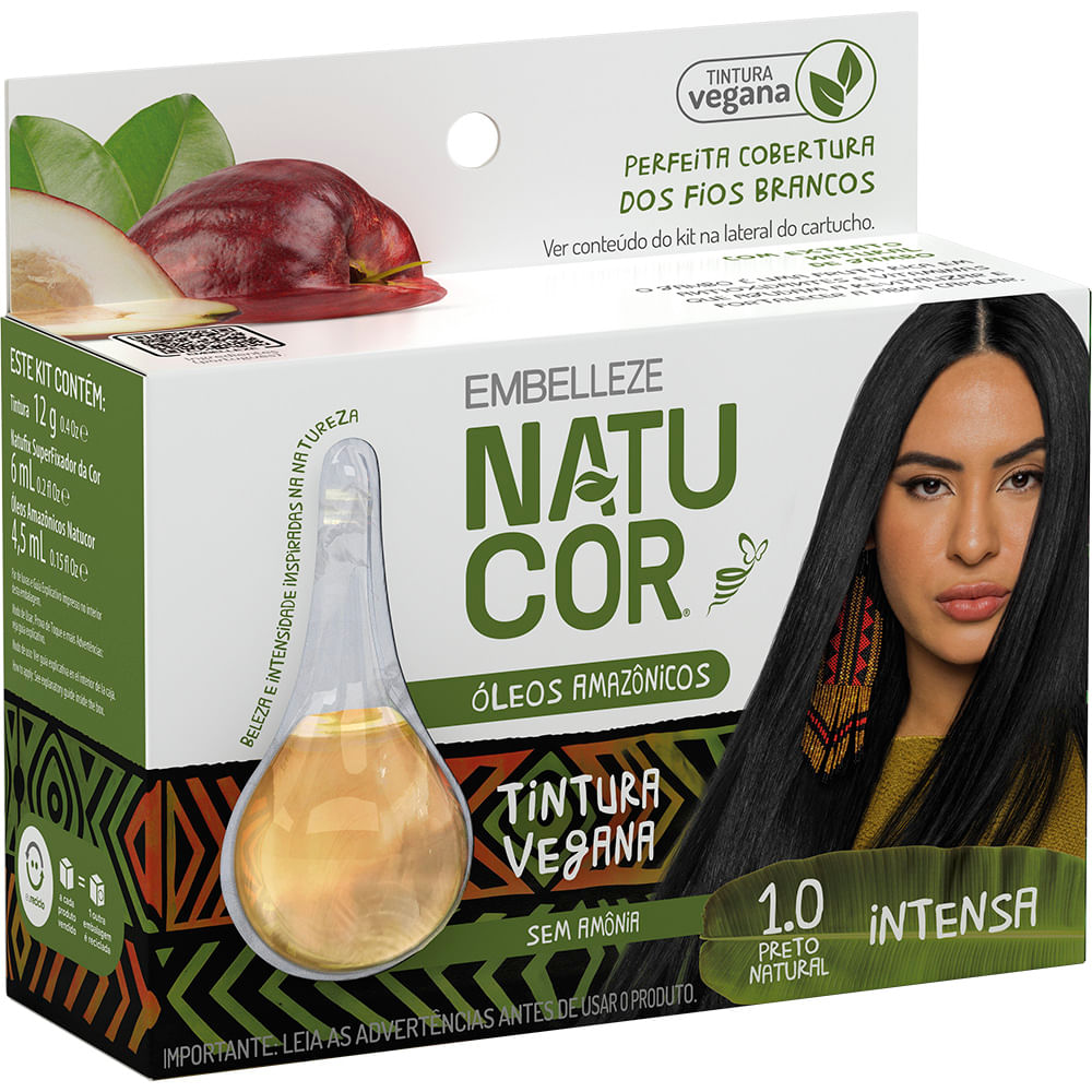 Tinta de Cabelo Natucor Óleos Amazônicos Preto Natural 1.0 KIT_E